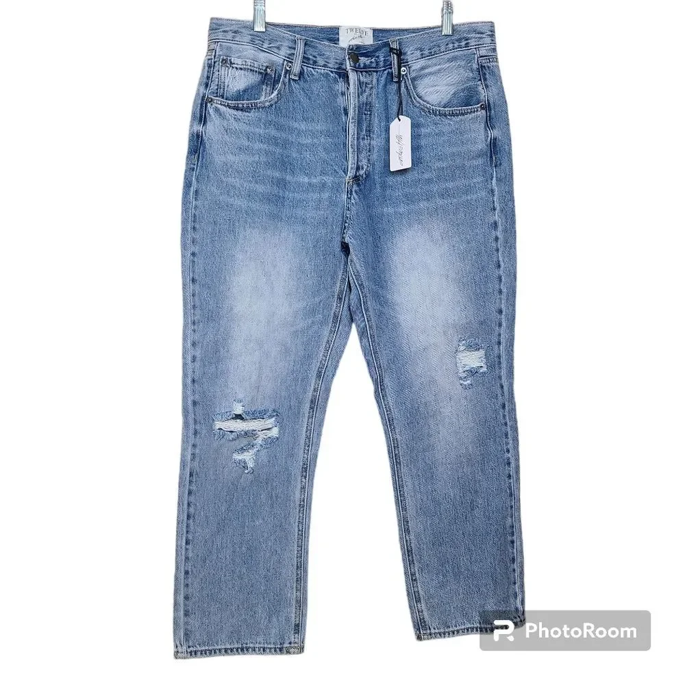 Twelve by On Twelfth Size 30 Light Blue Distressed Straight-Leg Ankle Jeans NWT